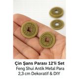 Çin Şans Parası 12’li Set | Feng Shui Antik Para | 2,3 cm Kolye Ucu, DIY & Dekoratif
