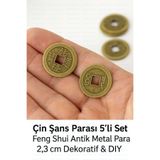 Çin Şans Parası 5’li Set | Feng Shui Antik Para | 2,3 cm Kolye Ucu, DIY & Dekoratif
