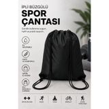 CinaMax İpli Büzgülü Spor Çantası 35x45 Cm Siyah Gym Fitness Antrenman Sırt Çantası