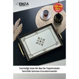 Çınar Beyaz Çay Kahve Kahvaltılık ve Sunum Tepsisi 48X29 cm - Ahşap - Bej - Siyah - Seçenek 1