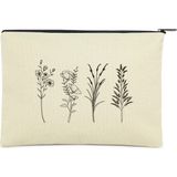 Çınar Bez Çanta Çınar Clutch Makyaj Çantası 4 Dallı Çiçek Desenli Pamuk Malzemeden Günlük Kullanıma Uygun - Krem