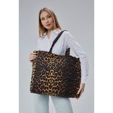 Çınar Bez Çanta Çınar Renkli Leopar Desen Büyük Boy Bez Çanta İç Cepli Ergonomik Tasarım ile Şık Görünüm