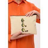 Çınar Bez Çanta Clutch Avokado Ve Yavrusu Kanvas Makyaj Çantası