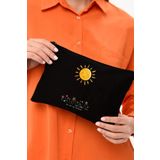 Çınar Bez Çanta Clutch Gülümseyen Güneş Siyah Kanvas Makyaj Çantası