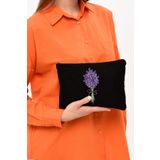 Çınar Bez Çanta Clutch Lavender Bunch Siyah Kanvas Makyaj Çantası