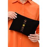 Çınar Bez Çanta Clutch Yarım Ay Siyah Kanvas Makyaj Çantası