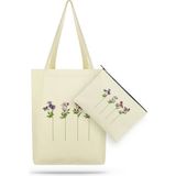 Çınar Bez Çanta Paket Uzun Dallı Çiçekler Kanvas Kumaş Bez Çanta - 35x40x8 - Krem