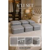 Çınar Ev Tekstil 6’lı Set Hurç 65X45X22 cm Gri – Katlanabilir Fermuarlı Yorgan Battaniye Saklama Kutusu Düzenleyici - 02 - Gri - 6 Adet