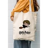 Çınar Kanvas Harry Potter Süpürge Baskılı Bez Çanta 35x40 cm Bej Renkli