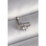 Çınar Toptan Ticaret 316L Çelik Gümüş Renk Zirkon Taşlı Toplu İğne Tragus Piercing