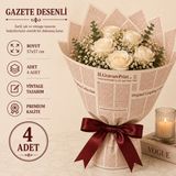 Çınarasyada Home Krem Bordo Ingilizce Gazete Desenli Buket Ambalaj Kağıdı 57X57 cm Çiçek ve Hediye Paketi 4 Adet