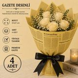 Çınarasyada Home Sarı Siyah Ingilizce Gazete Desenli Buket Ambalaj Kağıdı 57X57 cm Çiçek ve Hediye Paketi 4 Adet