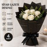Çınarasyada Home Siyah Gold Ingilizce Gazete Desenli Buket Ambalaj Kağıdı 57X57 cm Çiçek ve Hediye Paketi 4 Adet