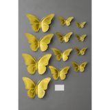 ÇINARASYADAHOME Altın Renkli Metalik 3 Kanatlı 3D Kelebek Sticker Duvar Süsü 12'li Set
