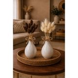 ÇINARASYADAHOME Kahve-Beyaz Lagurus Bunny Tail Grass 2 Demet 10'lu 30-40 cm Şoklanmış Çiçek Pamuk Otu Kurutulmuş Çiçek