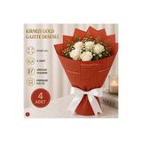 ÇINARASYADAHOME Kırmızı Gold İngilizce Gazete Desenli Buket Ambalaj Kağıdı 57x57 cm Çiçek ve Hediye Paketi 4 Adet