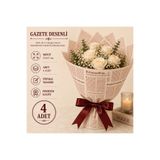 ÇINARASYADAHOME Krem Bordo İngilizce Gazete Desenli Buket Ambalaj Kağıdı 57x57 cm Çiçek ve Hediye Paketi 4 Adet