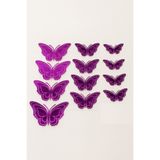 ÇINARASYADAHOME Mor Renkli Metalik 3 Kanatlı 3D Kelebek Sticker Duvar Süsü 12'li Set