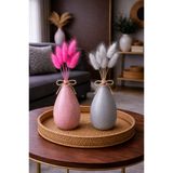 ÇINARASYADAHOME Pembe-Gri Lagurus Bunny Tail Grass 2 Demet 10'lu 30-40 cm Şoklanmış Çiçek Pamuk Otu Kurutulmuş Çiçek