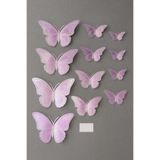 ÇINARASYADAHOME Pembe Renkli Metalik 3 Kanatlı 3D Kelebek Sticker Duvar Süsü 12'li Set