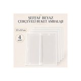 ÇINARASYADAHOME Şeffaf Kenarlı Beyaz Çerçeveli Buket Ambalaj Kağıdı 57x57 cm Çiçek Sarma ve Paketleme 4 Adet