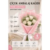 ÇINARASYADAHOME Şeffaf Kenarlı Pembe Çerçeveli Buket Ambalaj Kağıdı 57x57 cm Çiçek Sarma ve Paketleme 4 Adet