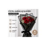 ÇINARASYADAHOME Siyah Çerçeveli Şeffaf OPP Çiçek Buket Ambalaj Kağıdı 57x57 cm Hediye Paketleme 4 Adet