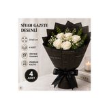 ÇINARASYADAHOME Siyah Gold İngilizce Gazete Desenli Buket Ambalaj Kağıdı 57x57 cm Çiçek ve Hediye Paketi 4 Adet