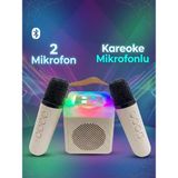 Çınaroğlu AVM 2 Mikrofonlu Karaoke Bluetooth Hoparlör Rgb LED Işıklı 5 Efektli Ses Bombası Kablosuz Taşımalı - Krem