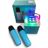 Çınaroğlu AVM 2 Mikrofonlu Karaoke Bluetooth Hoparlör Rgb LED Işıklı 5 Efektli Ses Bombası Kablosuz Taşımalı - Mavi