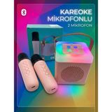 Çınaroğlu AVM 2 Mikrofonlu Karaoke Bluetooth Hoparlör Rgb LED Işıklı 5 Efektli Ses Bombası Kablosuz Taşımalı - Pembe