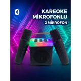 Çınaroğlu AVM 2 Mikrofonlu Karaoke Bluetooth Hoparlör Rgb LED Işıklı 5 Efektli Ses Bombası Kablosuz Taşımalı - Siyah