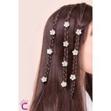 Cinderella 10'lu Beyaz Çiçekli Taşlı Çıtçıt Klipsli Örgü Saç Süsü - Genç Kız Çocuk Süsleme Tokası Küpesi Metal - Tek Ebat