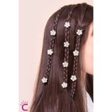 Cinderella 10'lu Beyaz Çiçekli Taşlı Çıtçıt Klipsli Örgü Saç Süsü - Genç Kız Çocuk Süsleme Tokası Küpesi Metal