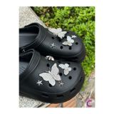 Cinderella 10'lu Kelebekli Yıldızlı Zirkon Taşlı Terlik Süsü Seti Gümüş Jibbitz - Cross Crocks Charm Aksesuar