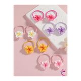 Cinderella 10'lu Plumeria Çiçekli Dayanıklı Renkli Kız Çocuk Lastik Toka - Gür Saç Esnek Lastikli Saç Tokası