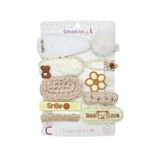 Cinderella 10'lu Smile Love Kız Çocuk Pens Toka Seti Bej Beyaz - Çiçekli Ayıcıklı Peluş Örgü Çıtçıt Saç Tokası