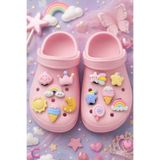 Cinderella 12'li Pastel Gökyüzü Kız Çocuk Terlik Süsü Seti Jibbitz - Dondurma Güneş Ay Bulut Cross Charm Crocks