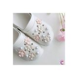 Cinderella 16'lı Pembe Beyaz Çiçekli İncili Taşı Terlik Süsü Seti Jibbitz - Cross Terlik Süsleri Crocks Charm