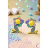Cinderella 2'li 3D Boyutlu Handmade Gökkuşağı Renkli Ponponlu Pullu Çiçekli Sallanan Pens Toka Seti Saç Tokası