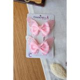 Cinderella 2'li Bebek Pembe Simli İncili Taşlı Fiyonk Kelebek Toka Seti 8cm - Çocuk Kelebekli Pens Saç Tokası