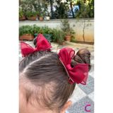 Cinderella 2'li Bordo Kırmızı Kurdele Fiyonk Pens Toka Seti 9cm- 23 Nisan 29 Ekim Cumhuriyet Bayramı Saç Tokası