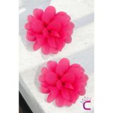 Cinderella 2'li Chiffon Flower Kız Çocuk Toka Seti Fuşya Renkli - Çiçekli Bebek Çocu Çıt Çıt Pens Saç Tokası