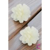 Cinderella 2'li Chiffon Flower Kız Çocuk Toka Seti Kırık Beyaz - Çiçekli Bebek Çocuk Saç Tokası Klips Pens Toka