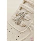 Cinderella 2'li Işıltılı Çiçek Motifli Taşlı Ayakkabı Bağcık Charmı - Gümüş Klipsli Metal Sneaker Süsü Tokası