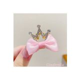 Cinderella 2'li Kurdele Kraliçe Taçlı Kristal Taşlı Çocuk Pençe Toka Pembe - Kız Çocuk Doğum Günü Saç Aksesuarı
