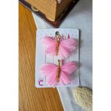 Cinderella 2'li Pembe Tüllü Kanatlı Renkli Kelebek Toka Seti 5cm - Kelebekli Toka Pens Klipsli Saç Tokası
