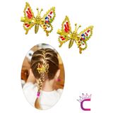 Cinderella 2'li Retro Sallanan Kelebek Toka Renkli Boncuklu Gold Metal - Hareketli Kanatlı Kelebekli Saç Tokası