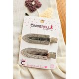 Cinderella 2'li Zirkon Taş İşlemeli Şık Hediyelik İz Yapmayan Pens Klipsli Saç Makyaj Tokası 6cm Gümüş Metal