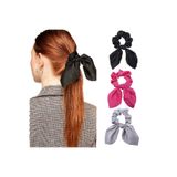 Cinderella 3'lü Fular Scrunchie Fularlı Saç Lastiği - Kadın Fularlı Fiyonk Toka Lastikli Saç Tokası Renk-5